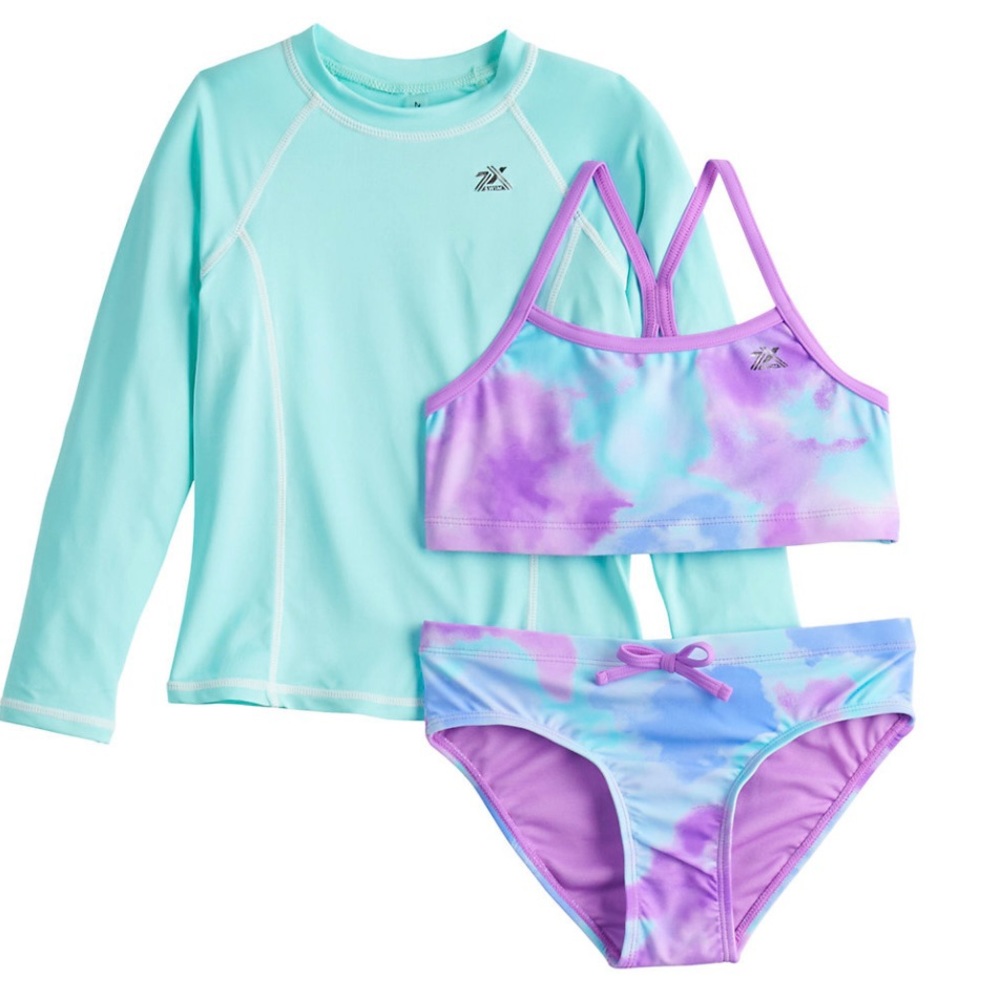ZeroXposur Bikini Top Bottoms Long Sleeve Rash guard Swimsuit Set Girls XX Small